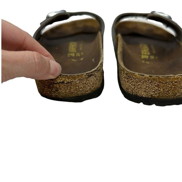 Birkenstock Silver Madrid One Strap Cork Footbed Slide Sandals Size 38 US 7 - Picture 6 of 13